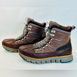 Cole Haan ZERØGRAND Remastered Waterproof Hiking Boots in Brown Leather, size 9